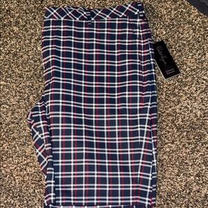 Walter Hagen Navy Plaid Flat Front Shorts with Red and White Accents